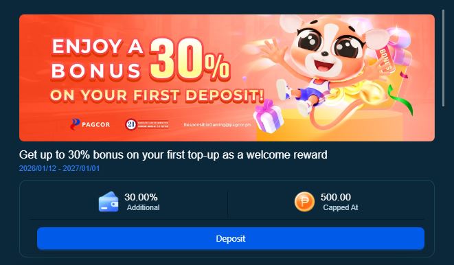 첫 충전 시 30% 웰컴 보너스를 리워드로 받기